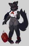 absurd_res accessory alternate_version_at_source animal_humanoid ankle_tuft backpack barefoot big_breasts black_body black_fur black_hair black_sclera blush bottomless breasts canid canid_demon canid_humanoid canine canine_humanoid claws clothed clothing curvy_figure dark_skin demon female fur genitals grey_background grey_body grey_skin hair hair_accessory hellhound hellhound_(mge) hi_res hourglass_figure humanoid inner_ear_fluff leg_tuft long_hair looking_at_viewer mammal mammal_humanoid midriff monotone_hair monster_girl_(genre) monster_girl_encyclopedia navel open_mouth open_smile paws ponytail pussy red_eyes school_uniform shirt simple_background small_waist smile solo standing toe_claws topwear tuft uniform vada white_clothing white_shirt white_topwear 