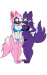  10:16 anthro best_friends big_breasts bikini breast_grab breasts canid canine canis clothing domestic_dog duo female female/female hand_on_breast hi_res kinnara machine mammal protogen protogen-like_visor shy smile swimwear unknown_artist 