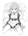  1boy 1girl bird_girl blush clothed_sex commentary feathered_wings greyscale hetero hokuhokutou implied_sex ishuzoku_reviewers maid maid_headdress meidri monochrome solo_focus straddling white_background wings 