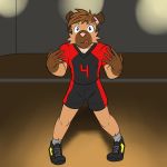  1:1 anthro anthrofied blep bottomwear clothed clothing fully_clothed fuze hi_res male nintendo pok&eacute;mon pok&eacute;mon_(species) ricky_(fuze) rockruff shirt shorts solo sport sportswear t-shirt tongue tongue_out topwear video_games volleyball 