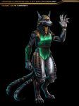  2_tails 6_fingers absurd_res alien ambiguous_gender anthro armband armor athavan black_background bottomwear canid canine canis carmen_ghia clothing english_text fingers fur head_tails headgear helmet hi_res mammal multi_tail neck_rings out_of_the_dark pants shongairi simple_background sleeveless_shirt solo standing tailband text wolf 