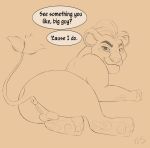  2020 anus backsack balls butt claws disney english_text felid feral genitals hi_res kion lion looking_at_viewer looking_back male mammal pantherine pawpads solo text the_lion_guard the_lion_king theoryofstrings 