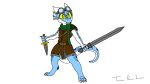  16:9 anthro clothing dungeons_and_dragons eyewear fantasy fin goggles hasbro hi_res holding_object holding_weapon horn kobold male scales scalie scarf solo thepornlizard weapon widescreen wizards_of_the_coast zepto 