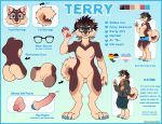  &lt;3 andromorph anthro blue_border blue_eyes border bottomwear boxer_briefs brown_body brown_fur brown_hair brown_nose butt canid canine canis clothed clothing curled_tail domestic_dog english_text eyewear featureless_crotch fur genitals glasses hair hi_res intersex male mammal mastectomy_scar model_sheet nude pussy roanoak scar scarf shiba_inu shirt shorts solo spitz terry_(roanoak) text topwear trans_(lore) trans_man_(lore) underwear url visibly_trans 