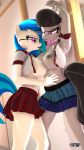  3d_(artwork) 9:16 anthro anthro_on_anthro anthroponiessfm big_breasts bottomwear bow_tie breasts clothed clothing digital_media_(artwork) duo equid equine eyewear female female/female friendship_is_magic glasses hi_res mammal my_little_pony nipples octavia_(mlp) open_shirt shirt skirt tongue tongue_out topwear vinyl_scratch_(mlp) 