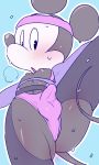  3:5 anthro balls blush bodily_fluids bulge clothed clothing disney genitals headgear headwear hentaib hi_res male mammal mickey_mouse mouse murid murine nipples penis rodent simple_background solo sweat 