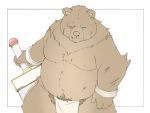  2020 4:3 anthro asian_clothing belly blood bodily_fluids brown_body brown_fur bulge clothing east_asian_clothing fundoshi fur humanoid_hands inunoshippo japanese_clothing kemono male mammal overweight overweight_male pubes solo underwear ursid weapon 