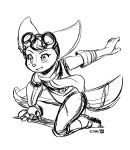  2020 action_pose anthro boots clothing digital_media_(artwork) eyewear female footwear goggles goggles_on_head head_tuft hi_res joaoppereiraus lombax mammal monochrome pose prosthetic prosthetic_arm prosthetic_limb ratchet_and_clank rift_apart_lombax scarf signature simple_background sketch solo tuft video_games white_background 