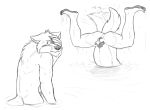  2019 animal_genitalia animal_penis anthro anus ass_up balls blush butt canid canine canine_penis canis comic digital_media_(artwork) duo father father_and_child father_and_son fur genitals handstand hi_res looking_away male male/male mammal navel nude parent parent_and_child penis penis_tip pubes rear_view sheath son tailwag unpopularwolf upside_down water wet wet_body wet_fur wolf 