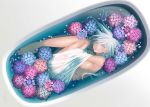  bath bathtub breasts flowers gray_eyes gray_hair long_hair nana_mikoto original petals signed water 