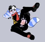  anthro billieboypup biped blue_eyes clothed clothing digital_media_(artwork) ear_piercing eyewear female fur genitals goggles lombax mammal neckerchief piercing ratchet_and_clank rift_apart_lombax simple_background solo stripes tongue tongue_out video_games 