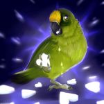  &lt;3 &lt;3_eyes 1:1 2020 abstract_background ambiguous_gender avian beak bird black_beak danji-isthmus digital_media_(artwork) eating feathers feral green_body green_eyes green_feathers green_tail hi_res looking_at_viewer multicolored_body multicolored_feathers solo tail_feathers talons two_tone_body two_tone_feathers yellow_body yellow_feathers 