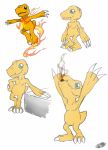  2016 agumon claws digimon digimon_(species) fingers fire green_eyes hi_res male phoenixsalover reptile scales scalie sharp_teeth signature sketch smile teeth toe_claws toes white_claws yellow_body yellow_scales 
