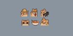  2021 2:1 :3 ambiguous_gender blush bowl chibi clothing coin container delet_this domestic_cat dot_eyes english_text felid feline felis feral fish food fur grey_background gun hat headgear headwear in_bowl jambo_(jschlatt) looking_at_viewer male_(lore) mammal marine meme mouth_hold necktie official_art open_mouth open_smile orange_body orange_fur paws ranged_weapon real_world riftskeen schlattcoin simple_background smile smplive solo soup sparkles sparkling_eyes striped_body striped_fur stripes tabby_cat text twitch_emote watermark weapon 