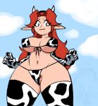  :3 animal_humanoid animal_print animal_print_bikini bikini bovid bovid_humanoid bovine bovine_humanoid cattle_humanoid clothing cow_print cow_print_armwear cow_print_bikini cow_print_bra cow_print_thigh_highs female hair hi_res humanoid looking_at_viewer looking_down looking_down_at_viewer malon mammal mammal_humanoid nintendo nipple_outline pattern_bikini pattern_clothing pattern_swimwear pubes pubes_exposed red_hair solo swimwear the_legend_of_zelda wobastt 