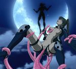  black_hair blush boots breasts d.gray-man gloves high_heels large_breasts lenalee_lee long_hair moon night open_clothes open_shirt pubic_hair shirt shoes silhouette slime spread_legs suspension tentacle_sex tentacles thigh_boots thighhighs twintails vaginal 