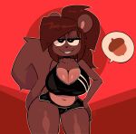  absurd_res acorn american_red_squirrel anthro athletic_wear bedroom_eyes big_breasts bodily_fluids bottomwear bra breasts brown_body brown_fur brown_hair buckteeth buxy cleavage clothed clothing dolphin_shorts female fluffy fluffy_tail food fruit fur gym_bottomwear gym_shorts hair hi_res hotpants izzy_(buxy) looking_at_viewer mammal narrowed_eyes nut_(fruit) pine_squirrel plant rodent sciurid seductive shorts solo sports_bra sweat tail teeth thick_thighs tree_squirrel underwear wide_hips 