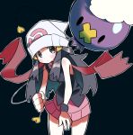  :| arm_grab beanie black_shirt black_wristband blue_background blush breasts closed_mouth drifloon gen_4_pokemon hair_ornament hat highres hikari_(pokemon) hyou_(hyouga617) layered_clothing long_hair looking_at_another pink_skirt pokemon purple_skin red_scarf scarf shirt simple_background skirt sleeveless sleeveless_shirt solid_oval_eyes white_headwear wristband 