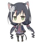  1girl animal_ear_fluff animal_ears bare_shoulders black_hair black_legwear blank_eyes cat_ears cat_girl cat_tail chibi commentary_request eyebrows_visible_through_hair green_eyes hair_between_eyes karyl_(princess_connect!) long_hair looking_at_viewer low_twintails multicolored_hair princess_connect! princess_connect!_re:dive simple_background solo tail thighhighs toro_th twintails two-tone_hair white_background white_hair 