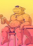  absurd_res afternoon anchor anthro barazoku barefoot beverage bulge clothing eyewear fish fish_tail gart gartie hi_res housamo jewelry male marine necklace scar shark sharp_teeth slightly_chubby smile solo summer sunglasses swimwear teeth tokyo_afterschool_summoners typhon typhon_(housamo) video_games 