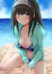  bikini cleavage kyuunosuke_(lactis09) open_shirt sagisawa_fumika swimsuits the_idolm@ster the_idolm@ster_cinderella_girls wet 