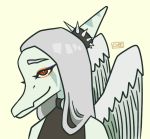  2020 anthro fang_(gvh) female goodbye_volcano_high grey_hair hair nonbinary_(lore) red_eyes scalie shelbythesquare simple_background solo white_background wings 