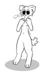  ambiguous_gender anthro big_pawpads canid canine canis caty cute_face domestic_dog eledensfw female fluffy fluffy_tail hi_res mammal monochrome nude paws simple_background simple_shading soft solo 