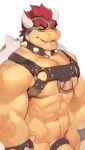  2020 accessory anthro bdsm biceps body_hair bondage bound bowser chest_hair cock_ring collar darkgem digital_media_(artwork) genitals hair half-closed_eyes hi_res horn humanoid_genitalia humanoid_penis jewelry koopa looking_at_viewer male mario_bros muscular muscular_male narrowed_eyes nintendo nipples open_mouth pecs penis penis_accessory penis_jewelry pubes red_eyes red_hair scalie simple_background solo spikes teeth video_games white_background 