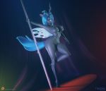  3d_(artwork) anthro areola breasts crown dancing digital_media_(artwork) eqamrd equid equine female friendship_is_magic hi_res horn horse mammal my_little_pony navel nipples nude pole pole_dancing pony queen_chrysalis_(mlp) solo wings 