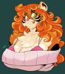  anthro bra breasts bust_portrait chalo clothing felid female hair hi_res long_hair looking_at_viewer mammal orange_hair pantherine portrait smiles solo sweater tiger topwear underwear 