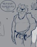  2019 anthro barely_visible_genitalia barely_visible_penis bottomwear clothing daxhush english_text genitals humanoid_hands male mammal overweight overweight_male pants penis shirt solo text topwear underwear undressing ursid 