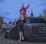  absurd_res animal_humanoid anthro car city_background clothed clothing detailed detailed_background dress female final_fantasy final_fantasy_xiv final_fantasy_xv hi_res humanoid lagomorph lagomorph_humanoid looking_at_viewer looking_back mammal mammal_humanoid orang111 solo square_enix vehicle video_games viera 