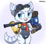  anthro biped blue_eyes breasts digital_media_(artwork) eyewear female goggles goggles_on_head lombax mammal mocho4266 ratchet_and_clank rift_apart_lombax solo video_games 