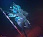  3d_(artwork) anthro areola breasts crown dancing digital_media_(artwork) eqamrd equid equine female friendship_is_magic hi_res horn horse mammal my_little_pony navel nipples nude pole pole_dancing pony queen_chrysalis_(mlp) solo text url wings 