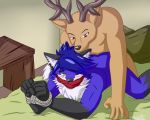  5:4 all_fours anal anal_penetration anthro bdsm beastars bedroom bedroom_eyes bedroom_setting bondage bound canid canine cervid doggystyle duo fox from_behind_position hi_res louis_(beastars) male male/male mammal narrowed_eyes penetration seductive sex shadonk shell 