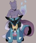  2020 all_fours ambiguous_gender balls black_body black_fur blacktail_(doesnotexist) blue_body blue_eyes blue_fur duo eyes_closed fan_character feral front_view fur genitals grey_background hi_res iorite_(doesnotexist) knot legendary_pok&eacute;mon looking_at_another lucario luuriolu magic magicjob male male/ambiguous mewtwo multicolored_body multicolored_fur narrowed_eyes nintendo nude penis pink_body pink_fur pok&eacute;mon pok&eacute;mon_(species) simple_background tapering_penis tongue tongue_out two_tone_body two_tone_fur video_games 