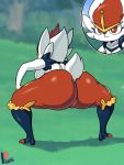  anthro bent_over big_butt breasts butt cinderace female hi_res lollipopcon nintendo pok&eacute;mon pok&eacute;mon_(species) side_boob solo video_games 