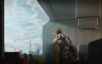  16:10 2020 anthro brown_body brown_fur building canid canine canis city clothed clothing cloud detailed_background fully_clothed fur hi_res inside ipoke light lighting mammal sky solo widescreen window wolf 