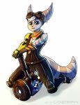  anthro catastrophy eyewear goggles goggles_on_head hammer hi_res lombax male mammal ratchet_and_clank ratchet_and_clank:_rift_apart rift_apart_lombax robotic_arm solo tools video_games 