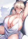  alternate_breast_size artoria_pendragon_(all) artoria_pendragon_(lancer_alter) backless_dress backless_outfit bra_through_clothes breasts cleavage dark_excalibur dress evening_gown fate/grand_order fate_(series) gigantic_breasts halter_dress highres hirasawa_seiji oppai_mochi platinum_blonde_hair plunging_neckline revealing_clothes silver_dress st._louis_(luxurious_wheels)_(azur_lane) yellow_eyes 