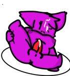  animal_genitalia animal_penis anthro bodily_fluids breasts cum cum_on_face domestic_cat erection felid feline feline_penis felis fur genital_fluids genitals gynomorph humanoid_breasts intersex mammal nipples nude ogaiht one_eye_closed penis purple_body purple_fur purple_skin sad simple_anus simple_background simple_eyes simple_penis simple_shading slightly_chubby solo white_background 