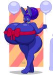  accessory alba_(blackfox85) anthro balloon big_breasts breasts female gem gift_wrapped gyneceon hair_accessory hairband hi_res huge_breasts hyper hyper_breasts jewelry lagomorph leporid looking_at_viewer mammal necklace nipple_outline pearl_(gem) pearl_necklace rabbit ribbons solo 