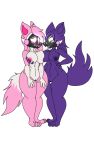  10:16 anthro asymmetrical_breast_frottage best_friends big_breasts breast_grab breast_squish breasts breasts_frottage canid canine canis domestic_dog duo female female/female fur genitals gloves_(marking) hair hand_on_breast hi_res kinnara machine mammal markings multicolored_body multicolored_fur nude pink_hair protogen purple_hair pussy shy simple_background squish standing thigh_gap two_tone_body two_tone_fur unknown_artist white_background 