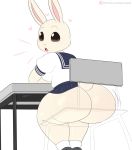  &lt;3 anthro beastars big_butt blush breasts butt clothing female haru_(beastars) hi_res jinu lagomorph leporid looking_at_viewer looking_back mammal rabbit solo 