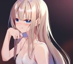  1girl bangs bare_arms bare_shoulders blue_eyes blurry blurry_background blush breasts cleavage closed_mouth collarbone commentary_request crying crying_with_eyes_open eyebrows_visible_through_hair highres kisaragi_yuri long_hair looking_at_viewer original silver_hair sleeveless small_breasts solo tears upper_body 