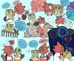  animal_crossing anthro beaver blonde_hair c.j._(animal_crossing) chameleon chibi choker date duo fireworks flick_(animal_crossing) goth hair jewelry kissing lizard m_u_t_s_u male male/male mammal necklace nintendo rainbow red_body red_scales reptile rodent scales scalie video_games 