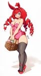  2016 animal_humanoid basket blue_eyes breasts buckteeth cleavage clothed clothing collette_(krakenparty) curled_hair easter easter_egg english_text eyelashes female footwear hair high_heels holidays humanoid krakenparty lagomorph lagomorph_humanoid legwear leporid_humanoid long_hair looking_at_viewer mammal mammal_humanoid rabbit_humanoid red_hair shoes signature simple_background solo stockings teeth text white_background 