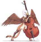  2014 anthro avian baron_engel bell bowed_string_instrument brown_body brown_feathers brown_fur claws clothed clothing digitigrade double_bass equid equine feathers featureless_crotch friendship_is_magic fur gryphon legwear mammal mostly_nude musical_instrument my_little_pony mythological_avian mythology scales simple_background solo spread_wings string_instrument thigh_highs vinyl_scratch_(mlp) watermark white_background white_body white_feathers wide_hips wings yellow_eyes 