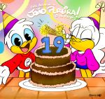  anatid anseriform anthro avian billy_(joaoppereiraus) bird birthday birthday_cake birthday_hat cake clothing duck duo female food hi_res jill_(joaoppereiraus) joaoppereiraus male male/female 