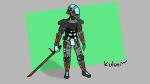  16:9 2020 armor digital_drawing_(artwork) digital_media_(artwork) futuristic futuristic_armor futuristic_theme hi_res human koloni male mammal melee_weapon science_fiction signature simple_background simple_shading solo sword weapon widescreen 